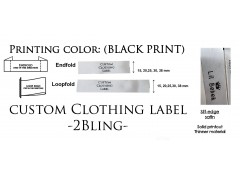 Endfold/ Loopfold, Black print, Sew-on Clothing label, Slit-edge Satin, 100 labels